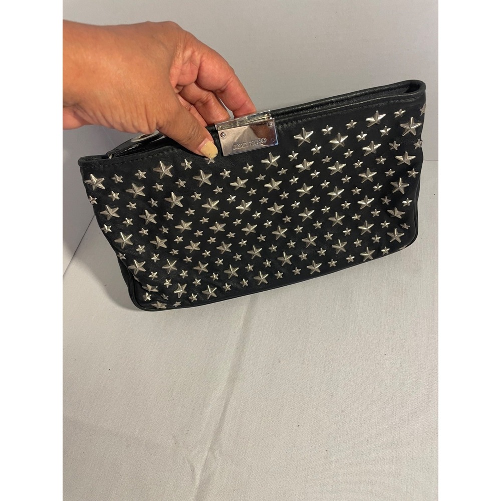 Jimmy Choo Clutch‎ Black  Enamel Star Studs AUTHENTIC